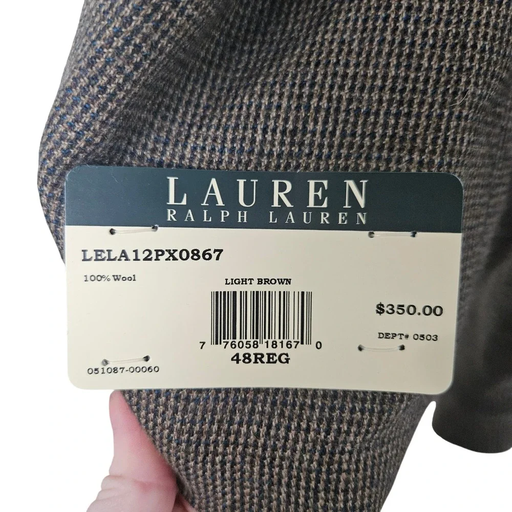 Ralph Lauren Light Brown Tweed Wool Sports Coat Blazer Mens 48R NEW $350